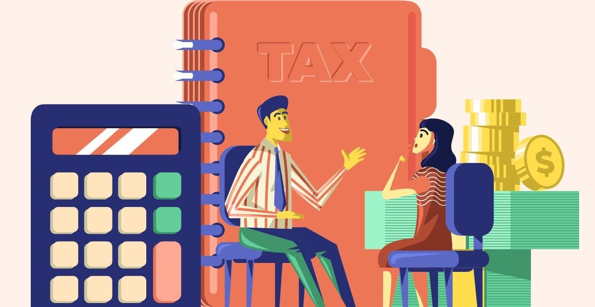 A Cartoon image of two people talking about Tax